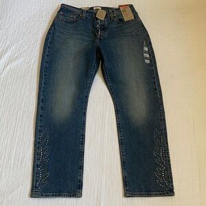 LEVI’S Stretch, Blue Relaxed Straight Jeans with Stud Detailing